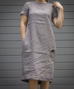 pelēka lina kleita